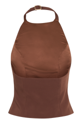 Letitia Suiting Halter Top With Buckle - Wood